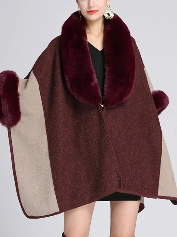 Women's Plush Faux Fur Woolen Cloak Coat