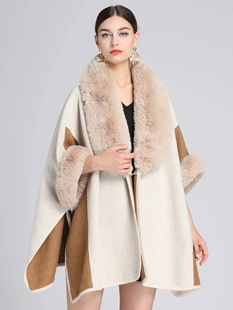 Women's Plush Faux Fur Woolen Cloak Coat