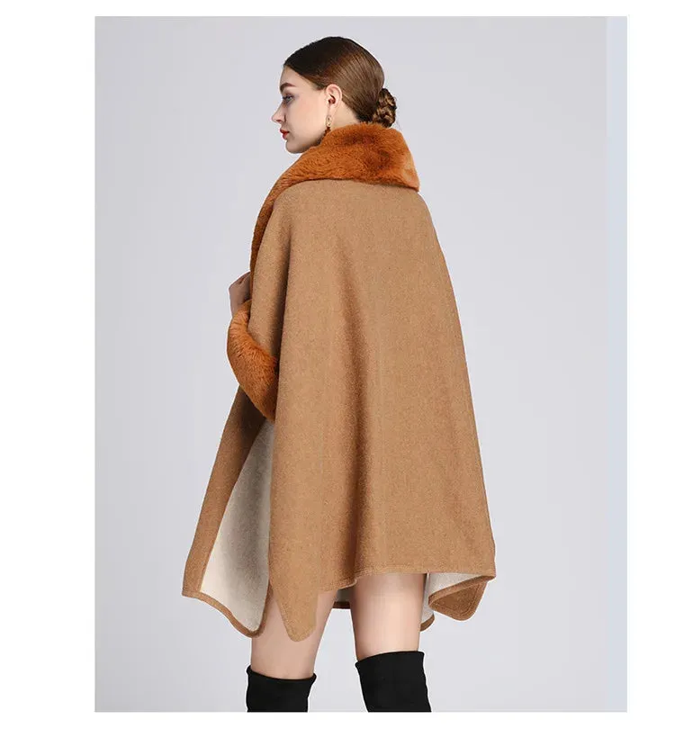 Women's Plush Faux Fur Woolen Cloak Coat