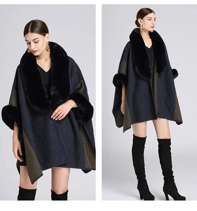 Women's Plush Faux Fur Woolen Cloak Coat