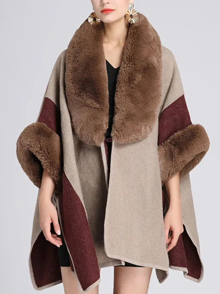 Women's Plush Faux Fur Woolen Cloak Coat