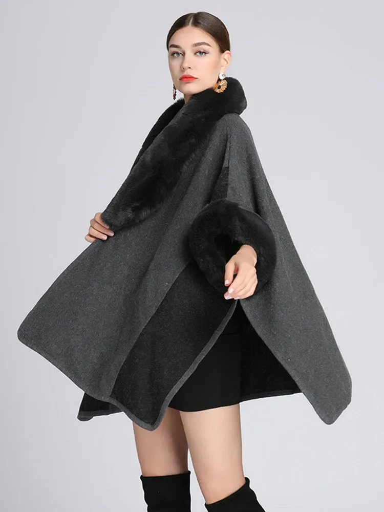 Women's Plush Faux Fur Woolen Cloak Coat