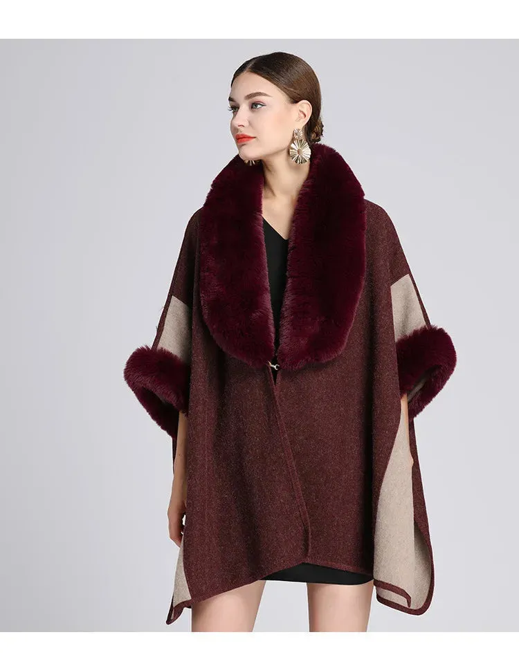 Women's Plush Faux Fur Woolen Cloak Coat