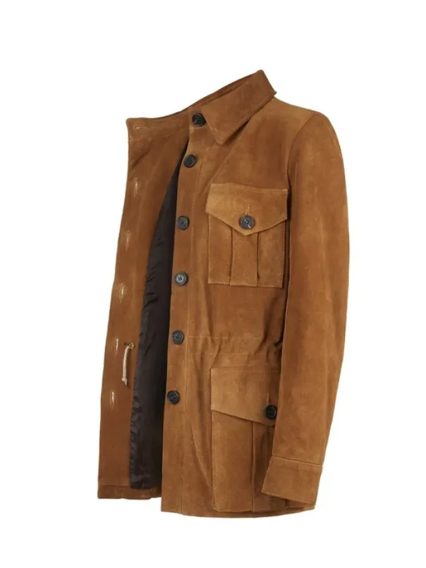 Women’s Tan Brown Suede Leather Button Downed Coat